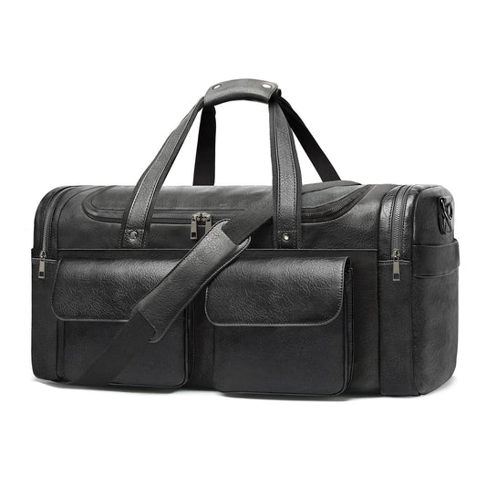 BOLOSTA Travel Duffel Bag for Men Women, Large PU Leather Carry on Duffle Bags for Traveling, Waterproof Overnight Weekender Duffel Bag with Shoe Compartment - Perfect for Daily Use/Birthday Gift