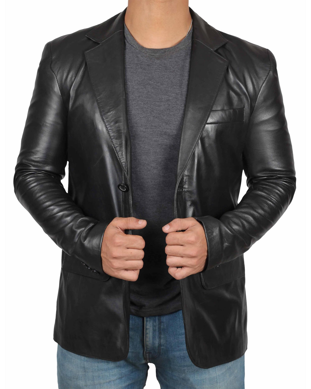 fjackets Lambskin Leather Jacket Men Casual Coat – Notched Collar Classic Style Ultimate Leather Blazer for Men - Black | [1500565], XL