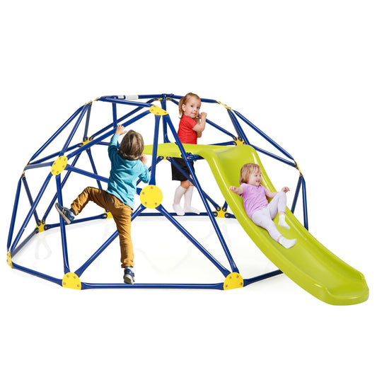 Costzon Climbing Dome with Slide for Kids, 8FT Kids Jungle Gym Monkey Bar Climbing Toys for Outdoor, 2 in 1 Indoor Geometric Dome Climber Playground Set for 3-8 Boys Girls Toddlers Backyard Gifts