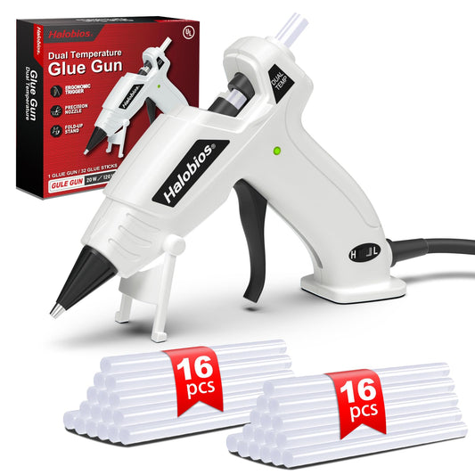 Halobios Mini Dual Temp Hot Glue Gun with 32 Glue Sticks, Quick Preheat Hot Glue Gun, Two Temperatures for DIY, School Craft and Home Repairs (White)