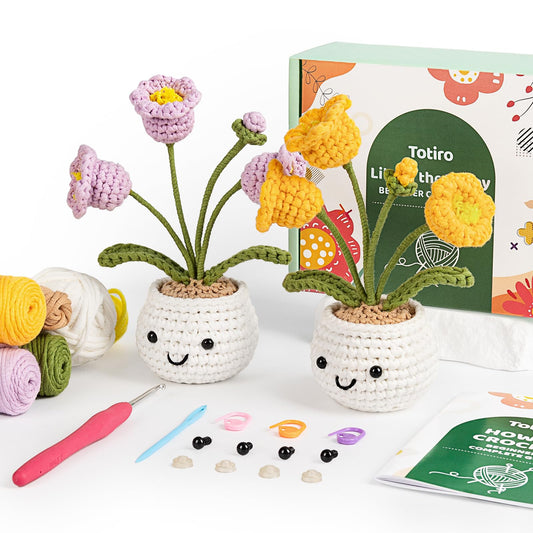Totiro Crochet Kit for Beginners, Potted Flower Amigurumi Starter Kit, Easy DIY Arts & Craft Set with Step-by-Step Video Tutorials, Crochet Pattern Learning Kit for Teens Adults Birthday Gift