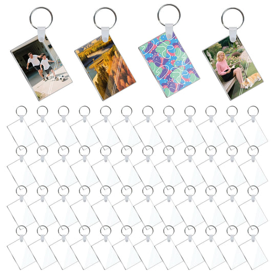 DASSNANE 150 PCS Acrylic Keychain Blanks Set - Sublimation Keychain Blanks Bulk for DIY Vinyl Crafting,Luggage Tags, Gift Decorations, Backpack Charms Rectangle(50 sets)