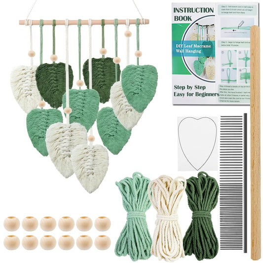 Ewparts Macrame Leaf Wall Hanging Kit – 3mm Cord with Fringe Comb, Threader & Leaf Template,Include Step-by-Step Instructions, Complete DIY Wall Decor Set for Beginners, Boho Craft Kit for Adults