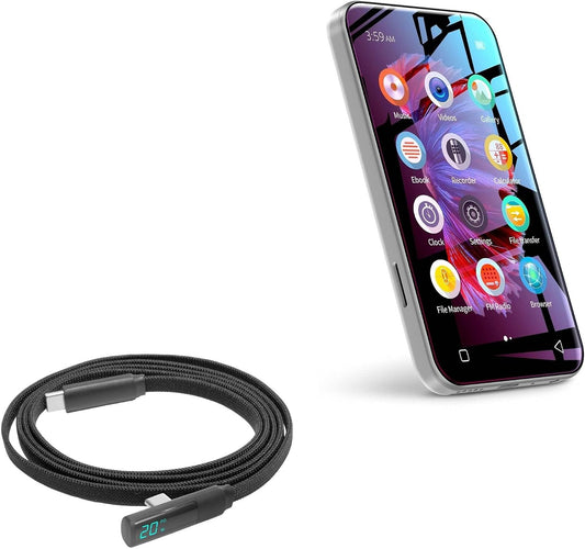 BoxWave TIMMKOO Q5 MP3 (4ft) (100W), Cable Compatible with Player with Bluetooth and WiFi - PowerDisplay PD Right Angle