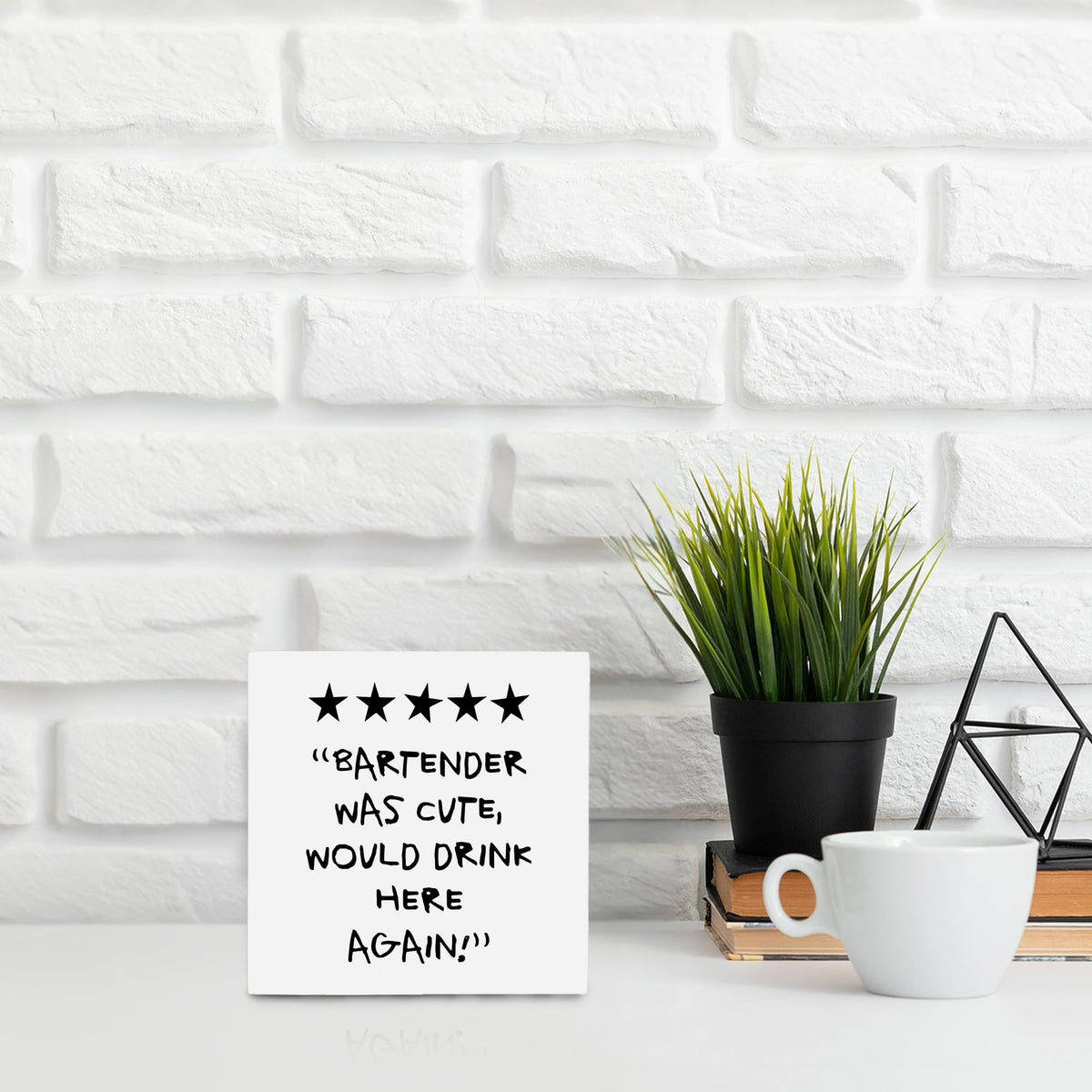 OFlich Funny coffee wine bar accessories Wooden Box Desk Sign, Wine Bar Table Decor, Trendy Decor, 5×5 Inch
