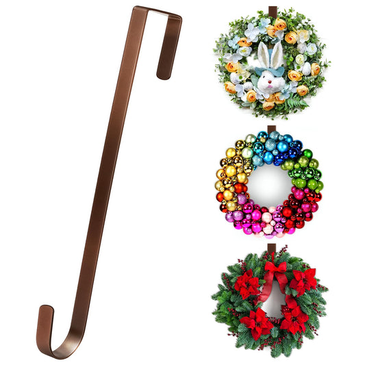 12” Wreath Hanger Over the Door Hooks, Non Scratch Wreath Door Hanger Hooks for Hanging Welcome Sign, Metal Wreath Hangers for Front Door Décor, Thin Door Hanger for Easter Halloween Home Decoration