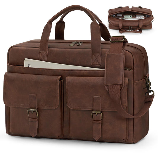 RAINSMORE Messenger Bag for Men 16 Inch Leather Laptop Bags Work Computer Briefcase Vintage Mens Satchel Shoulder Bag for Work, Office, Business, Travel, Brown
