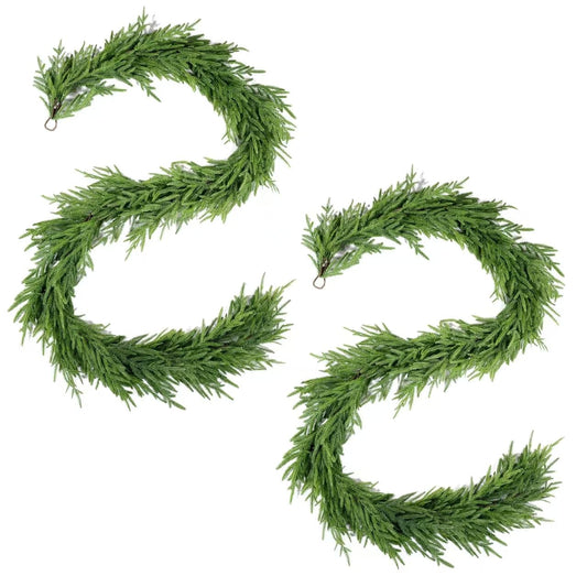 WBHome 2 PCS 9FT Real Touch Norfolk Pine Christmas Garland, Winter Greenery Garland for Christmas, Holiday Seasonal Outdoor/Indoor Home Decor