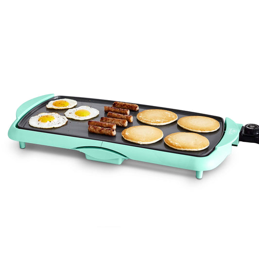 GreenLife 20” Extra Large Electric Griddle, Non-Toxic PFAS & PFOA-Free Ceramic Nonstick, Temperature Control, Quick Even Heating, Removable Drip Tray, Pancakes, Eggs, Sausage, Easy Clean, Turquoise