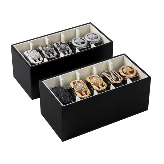 Coorganisers 2 Packs Leathers Belt Organizer for Closet and Drawer, Stackable 5 Grids Dresser Drawer Organizers, Belt Tie Holder for Men,Tie Box-Black