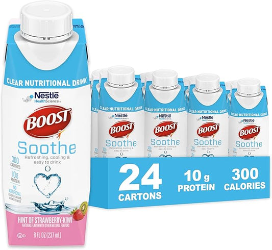 BOOST Soothe Clear Nutritional Drink ??Cooling sensation - 300 Calories - 10 g Protein from Whey Protein Isolate - Hint of Strawberry Kiwi Flavor - 8 fl oz (Pack of 24)