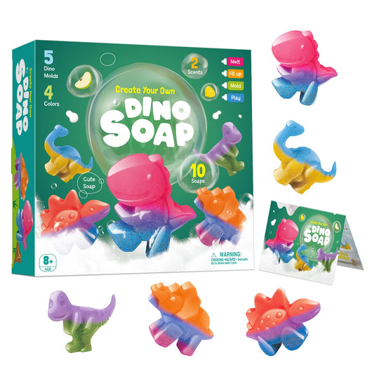 Dino Soap Making Kit - Science Experiments for Kids - Dinosaur Soap Crafts Kit for Girls & Boys – Great Dinosaur Toys STEM Gift for Kids, Fun Educational Activity & Science for Ages 8-12
