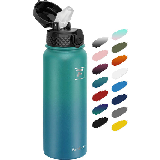 Fanhaw 20 Oz Kids Insulated Stainless Steel Water Bottle with Straw Lid, Leakproof & Anti-Dust Everyday Use Bottle for School, Women & Men, Back to School Essentials (Green Blue)