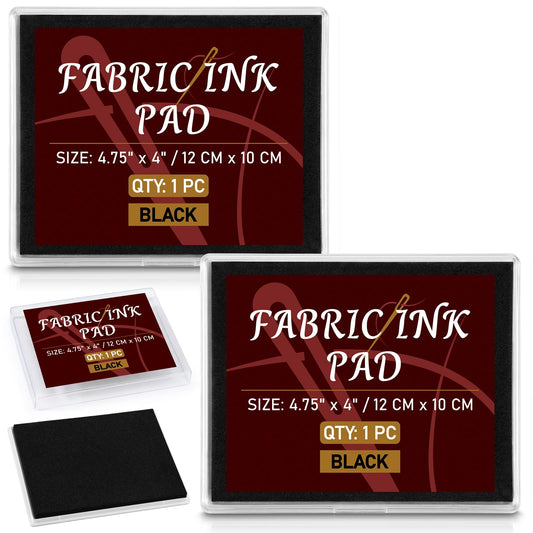 LemonSecret 2 Pack Black Permanent Fabric Ink Stamp Pad 4.7 x 4 Inch Washable Crisp Black Ink Pad for Fabric Crafts, Labels Gifts Works with Rubber Stamps