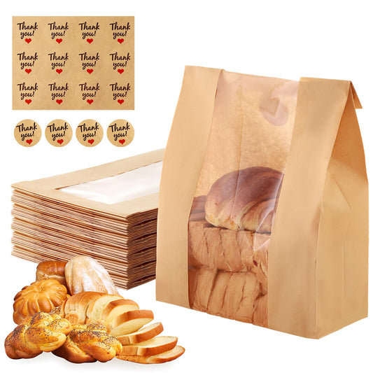 Aertiavty 120 Packs Bread Bags for Homemade Bread, 14" x 8.3" x 3.5" Bakery Bags with Window, Sourdough Bread Bags with Label Sealing Stickers, Paper Bread Bag for Sourdough, Snacks, Kraft