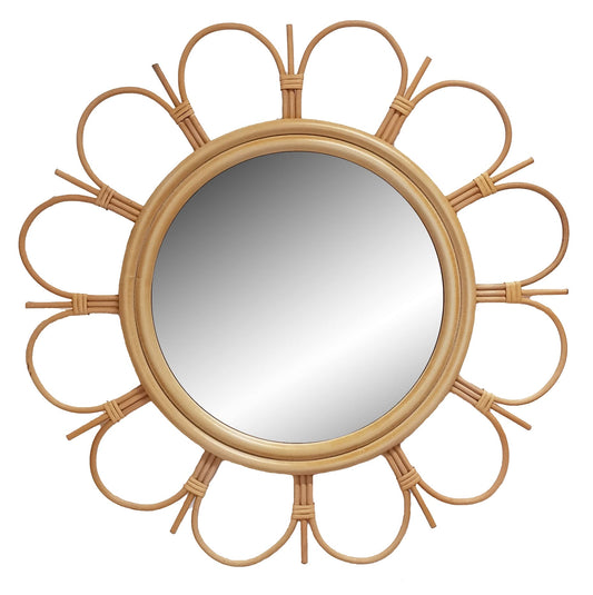 LIVDUCOT 27" Handmade Farmhouse Large Rattan Round Mirror for Entryway, Living Room, Bathroom Hallway