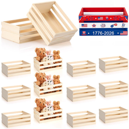 Gerrii 12 Pcs 8'' Small Wooden Crates for Easter Crafts Unfinished Crates Centerpiece Mini Rustic Wood Basket Box for Display Storage Milk Wine Closet Home Bathroom Kitchen Office Decor