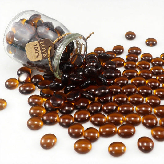 ginojex 2.16LB Glass Beads Vase Filler Aquarium Gravel Decor Flat Glass Marbles Gems Pebbles Fish Tank Rocks Home Decorative Art Craft - Amber