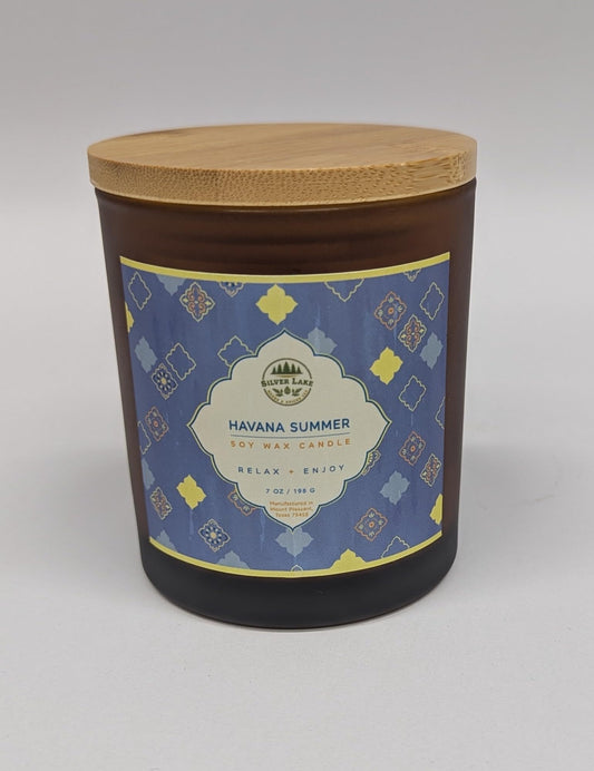Silver Lake Havana Summer Soy Wax Candle, 7 oz, Cylinder Jar with Bamboo Lid, Indoor Home Fragrance