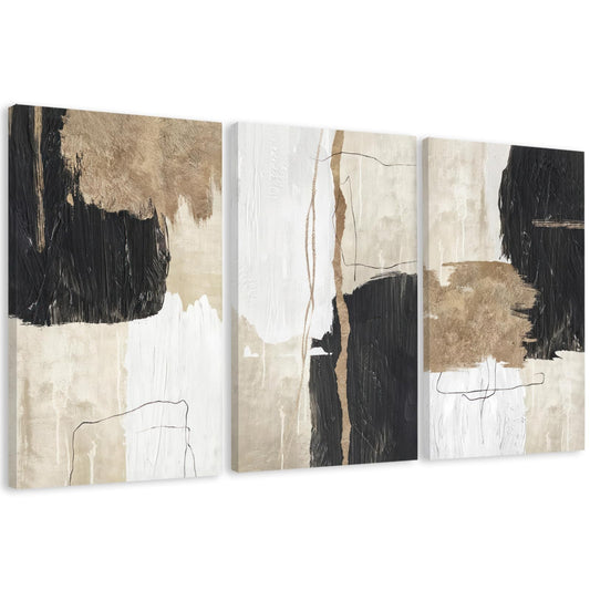 AVECCO 3 Pieces Large Gold and Black Abstract Wall Art, Modern Geometric Line Canvas Wall Decor, Minimalist Black Gold Shapes Art Prints for Bedroom Living Room Office Home Decoration 24x36 Inch