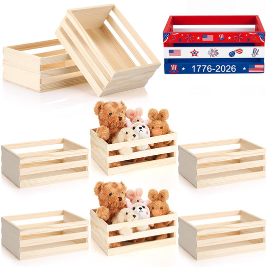 Cinnvoice 6 Pcs 12.5'' Large Wooden Crates for Crafts Unfinished Wood Crate Box for Display DIY Decorative Storage Basket Container Bulk for Decor, Kitchen Home, Pantry, Bedroom, Milk, Book, Arts
