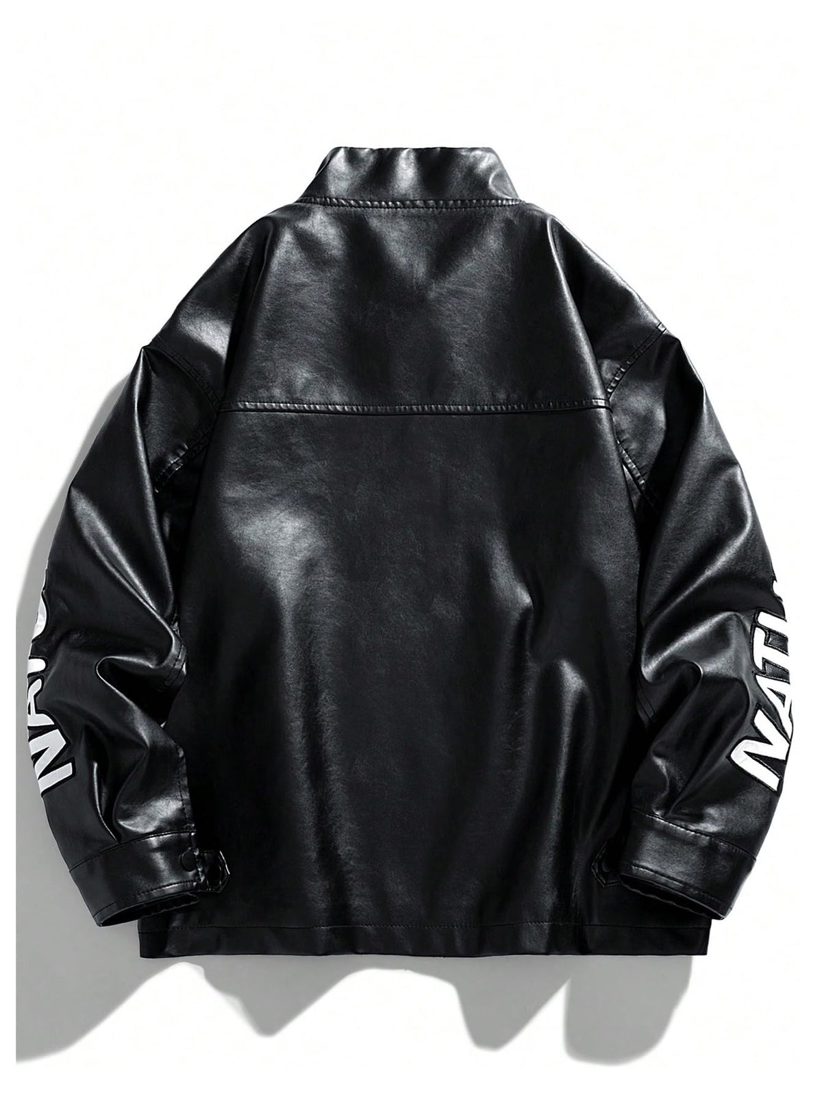 SOLY HUX Women's Leather Racer Jacket Y2k Graphic Streetwear Oversized Coat