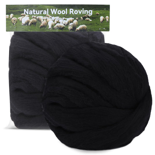 MORFEN 9.5 Oz Wool Roving, Needle Felting Wool, Fibre Wool Roving Top, Pure Wool, for Needle Felt Supplies, DIY Home Decorations Craft Materials(Black)