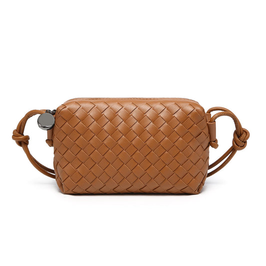 swinsack Small Woven Leather Crossbody Bag, Mini Crossbodybag for women,Vegan Leather Purse Clutch Shoulderbag Handbag