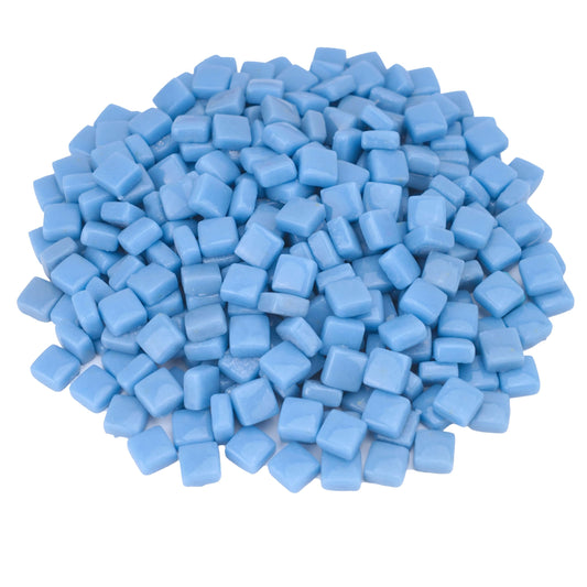 Samjobroad Square Glass Mosaic Tiles for Crafts – 10x10mm Mosaic Pieces, 6mm Thick Fired Glass Tiles, 300g (160 Pieces) for Wall Art,Picture Frames, Mirrors & Home Décor, Sky Blue