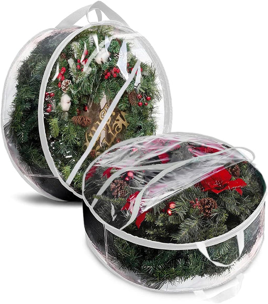ProPik Christmas Wreath Storage Bag - 24" Clear Waterproof PVC Container | 2 Pack with Handles