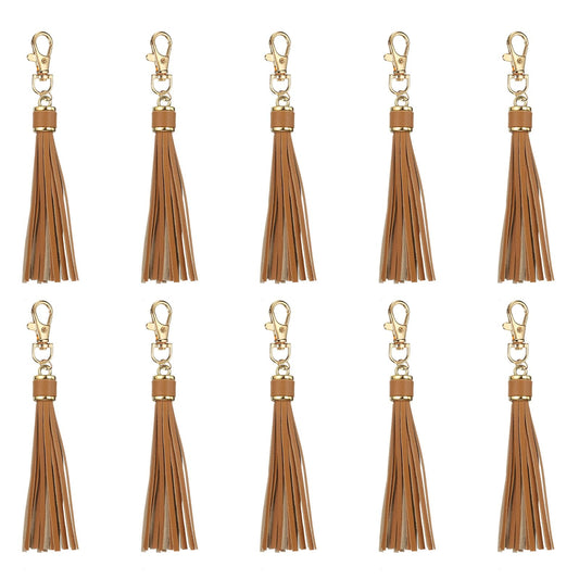 uxcell 10pcs PU Leather Tassels, 6 Inch Keychain Tassel Charm with Lobster Swivel for Jewelry Making, Handbag, DIY Crafts, (Grey Coffee)