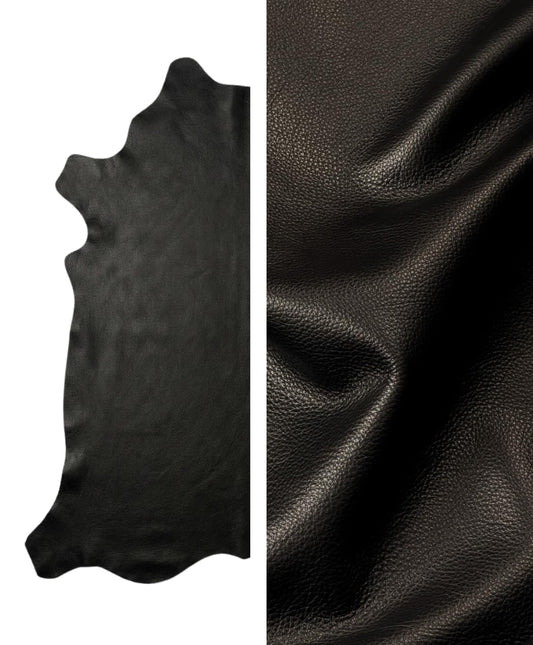 Premium Genuine Leather Natural Grain Cowhide Hides – High-Quality Leather Skins for Upholstery, Crafting, Tooling, Sewing, and DIY Leather Projects (Black, 20 Square Feet (Full Side))