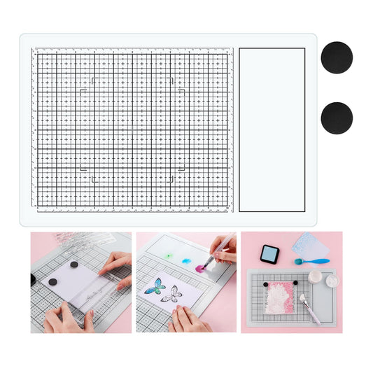 BAOFALI Magnetic Glass Craft Mat; 15.75"x10.24"Heat Resistant Glass Media Cutting Mat W/MagnetsGridlines and Measurements; for Cutting, Stamping, Mixed Media, Heat Embossing and Hot Glue Projects