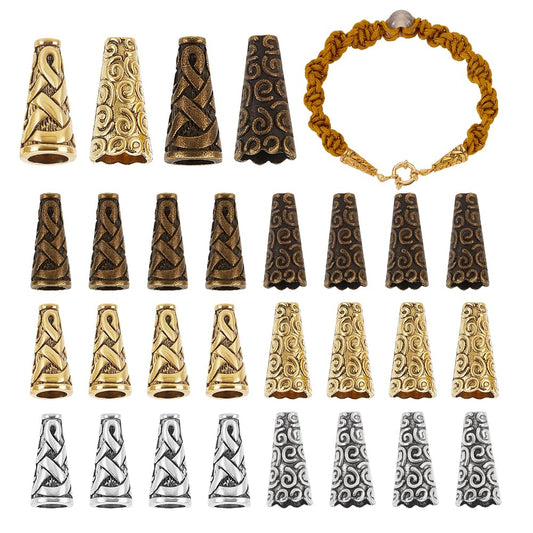 PandaHall 90pcs Bead Cone Caps, Metal Beads End Caps Apetalous Spacer Beads Caps Tibetan Style Cone Bead for Earring Bracelet Pendant Jewelry DIY Crafts Making Christmas Tree Wreath