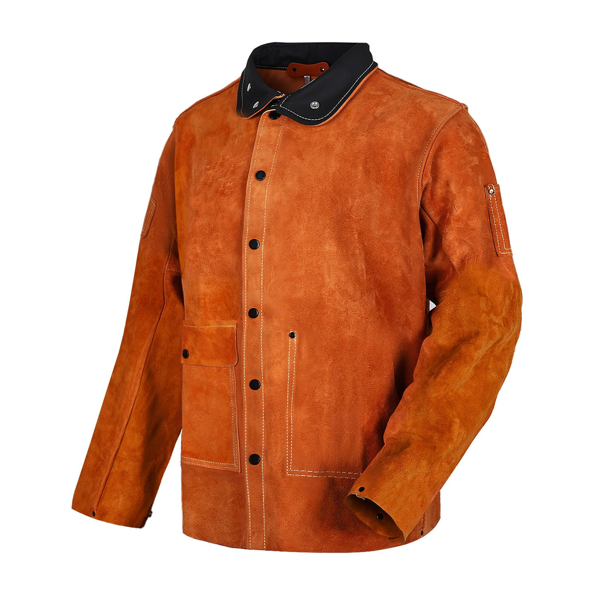 Leather Welding Work Jacket by QeeLink - Flame-Resistant Heavy Duty Split Cowhide Leather (Medium)