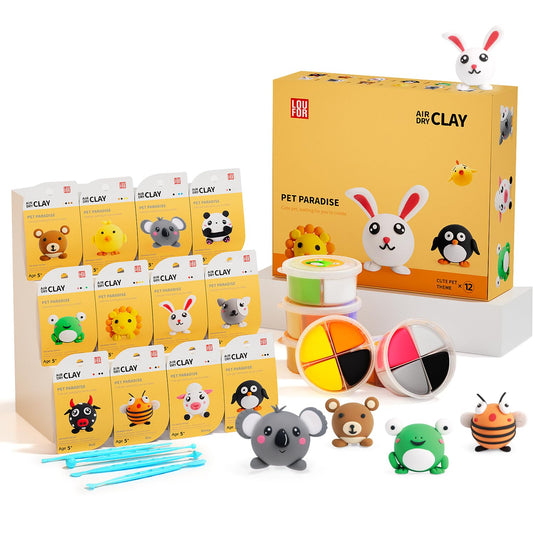 LOUFOR Air Dry Clay Kits - Modeling Clay for Kids, Ultra Light & Soft, Safe & Non-Toxic, DIY Air Dry Clays Kit with Sculpting Tools and Tutorials, Creatible Art Crafts Toys Gifts for Boys Girls