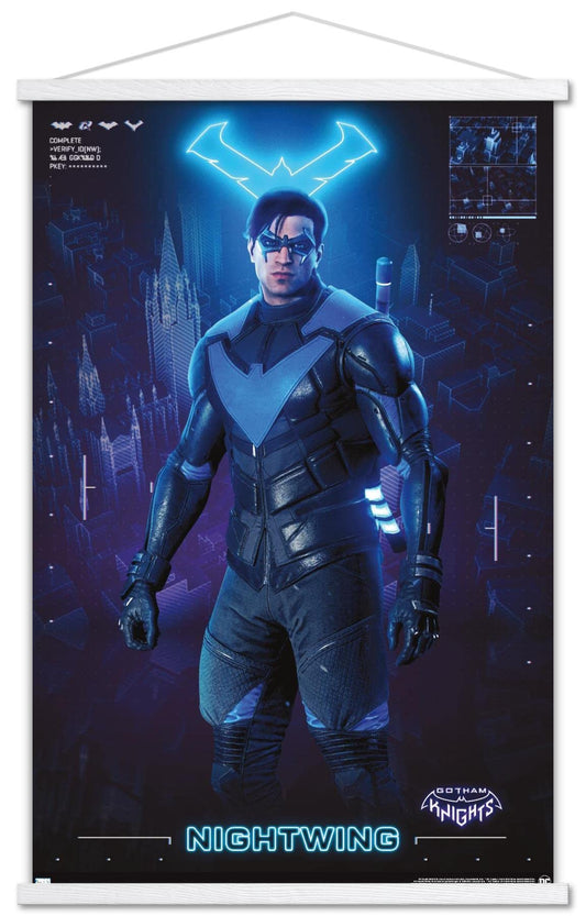 Trends International DC Comics Gotham Knights - Nightwing Wall Poster, 22.375" x 34", Premium Print and White Hanger Bundle