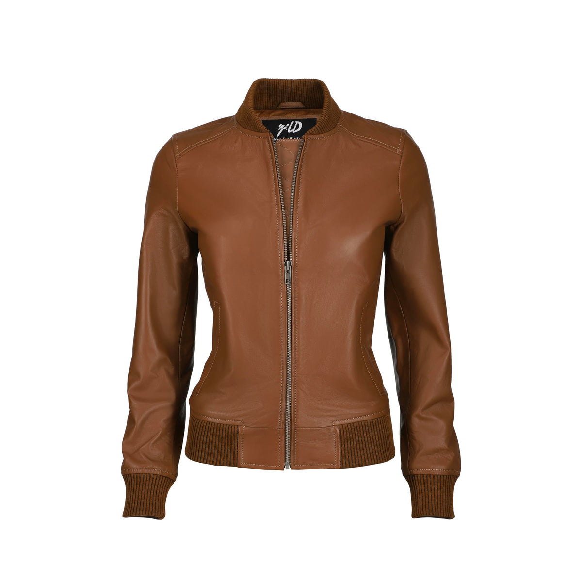 Jild Classical Zip Up Bomber Jacket Women - Casual Fashion Lightweight Moto Biker Windbreaker Zipper Real Leather Jacket Women (BW-Cog-M)