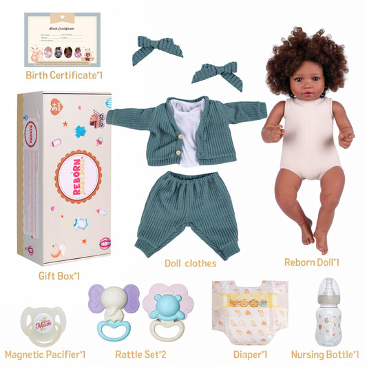 BABESIDE Lifelike Reborn Baby Dolls Black Girl, 20 Inch Soft Body Realistic Newborn Baby Doll Poseable Limbs Real Life Baby Dolls with Clothes and Toy Gift for Kids Age 3+