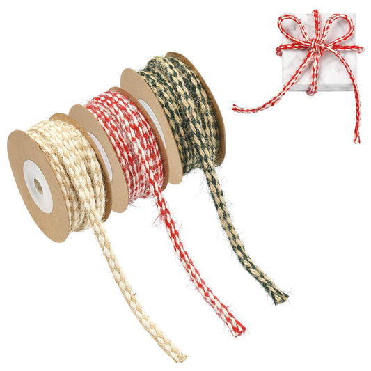 Gythara 5 Yards/4.57M Braided Jute Twine, Boho Christmas String Rope, for Wedding Party DIY Handmade Craft Bouquets Present Wrapping, 3 Rolls 3 Colors