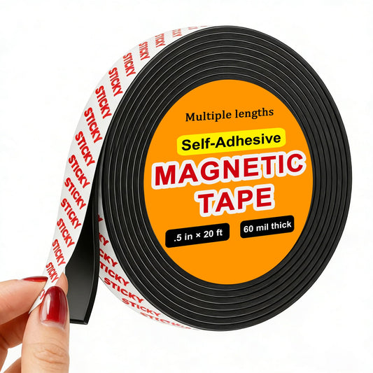 Towjug Sticky Anisotropic Magnetic Tape Roll (0.5in x20ft) - Flexible Magnet Strip with Adhesive Backing for Crafts, Kitchen, Whiteboards, Fridge, DIY Organization