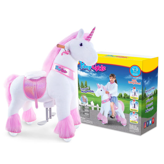 PonyCycle Ride on Unicorn for Girls 4-7, Riding Toys Pink Unicorn with Brake, No Battery, Walking Unicorn, Plush Pony Cycle Horse with Wheels for Indoor Outdoor Play & Birthday Gift Ux402
