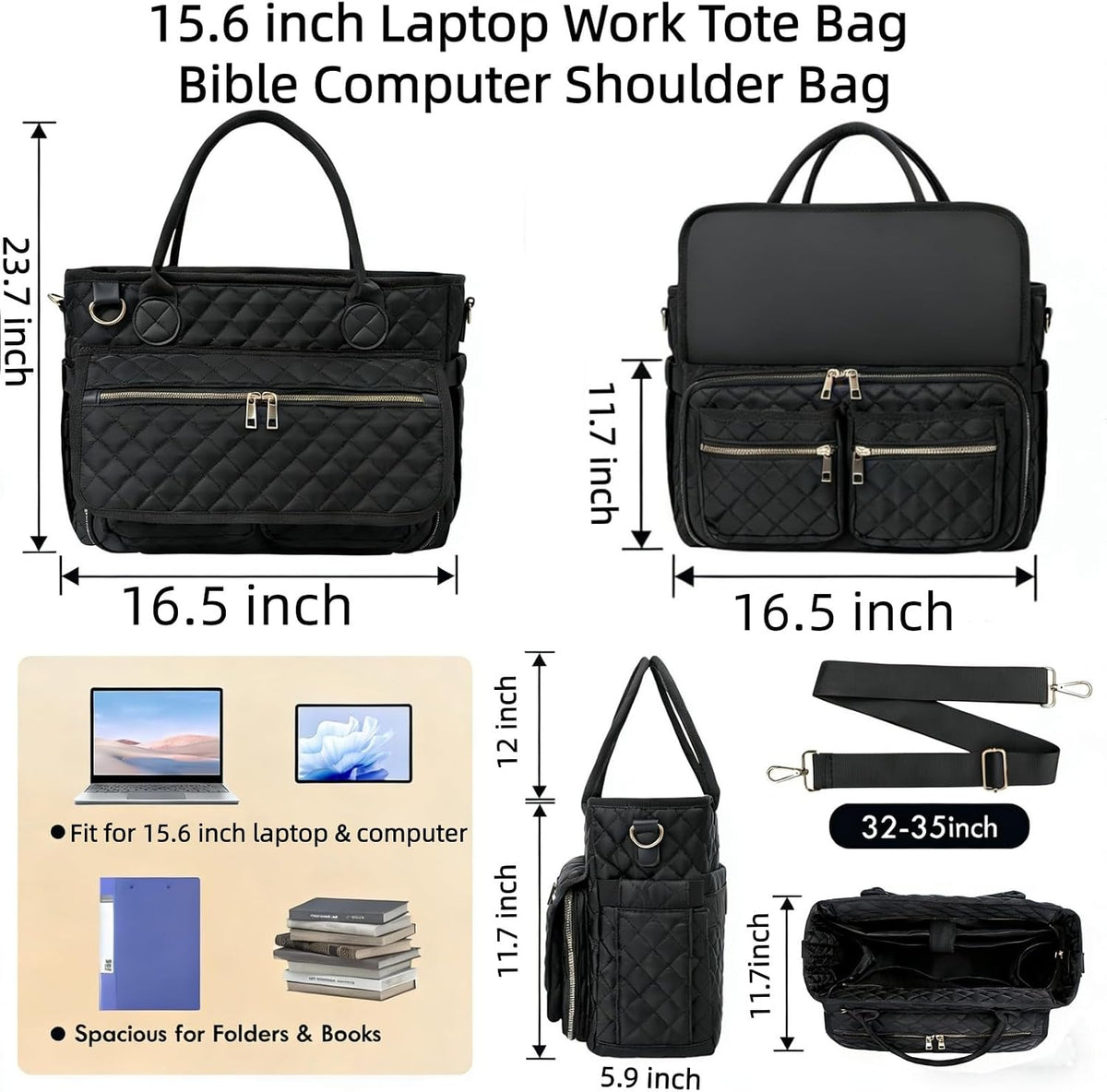 15.6 Inch, Teacher Tote Bag Large Work Tote Bag With Laptop Compartments, Quilted Women Messenger Bag With Shoulder