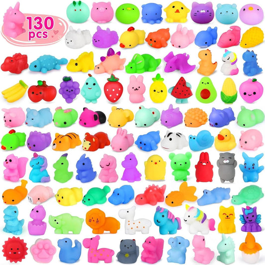 Yunaking 130PCS Kawaii Squishies - Fun Stress Relief Fidget Toys for Kids | Perfect Party Favors & Classroom Prizes
