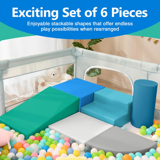 6-Piece Soft PU Leather Toddlers Climbing Toys for Baby - Kids Foam Climbing Blocks for Toddlers Indoor - Climb & Crawl Soft Foam Block Activity Play Set - Toys for Kids Crawling Sliding (Mixed Color)