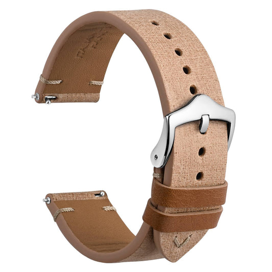 WOCCI 18mm Leather Watch Band, Full Grain Calfskin (Beige)