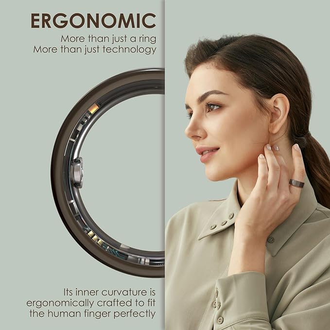 Smart Ring Health Monitoring 5ATM Waterproof Fitness Tracker with Glossy Titanium Surface Blood Oxygen/Sleep/Stress Tracking Women?™s Cycle Prediction Sport Ring Compatible with iOS/Android Ink 13