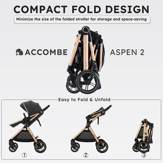 Accombe 2 in 1 Baby Stroller, Convertible Bassinet Pushchair for Infants and Newborns 0-36 Months