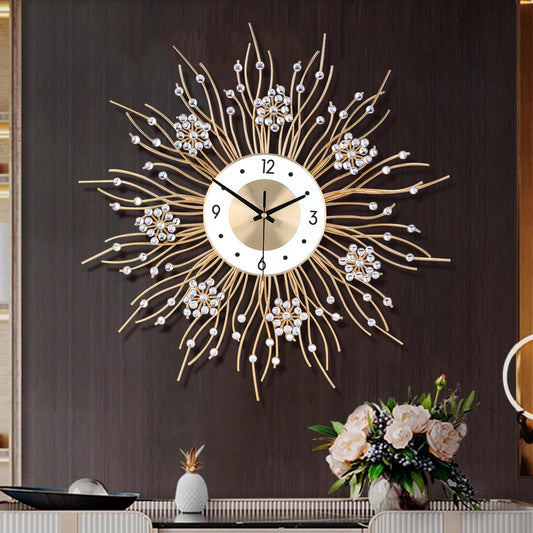 SIN&MI Large Wall Clocks, Silent Sunflower Shape Chic Decorative Wall Clock, Modern Non-Ticking Round Clock Dial Iron Metal Wall Clock for Living Room Decor Entrance Office Cafe 20 Inch
