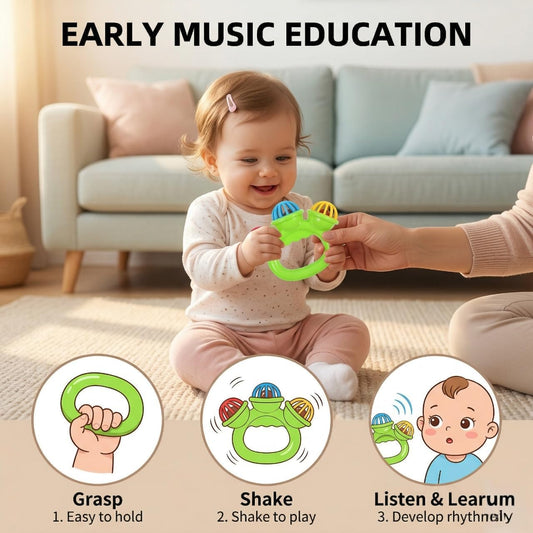 BESTonZON 3Pcs Baby Musical Rattle Toy, Plastic Handheld Jingle Sleigh Bells for Toddlers, Percussion Rhythm Shaker, Soothing Sensory Toys for Kids